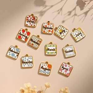 Breloques de <span class=keywords><strong>calendrier</strong></span> de naissance de 12 mois | Pendentifs en acier inoxydable émail or PVD 18K pour bracelets à bricoler soi-même colliers fabrication de bijoux - Product Image 4