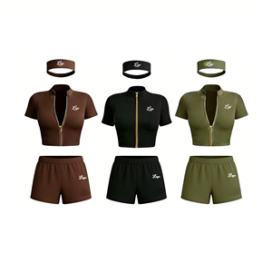 Conjunto de 3 Piezas de Ropa Deportiva para Mujer, Verano 2026, Conjuntos Deportivos Personalizados, Chaqueta de Manga Corta con Cierre y Pantalones Cortos, Traje Deportivo para Mujer - Product Image 2