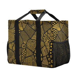 African Tribal Geometric Ankara Print Canvas Laundry Basket Custom Heavy Duty Mesh Pockets Reusable Dust Bag Shopping Bag - Product Image 1