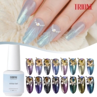 Gel pailleté sirène à marque privée, 8 couleurs, effet caméléon réfléchissant, très bonne qualité, 15 ml, pour fournitures d'art des ongles, vente en gros pour salons