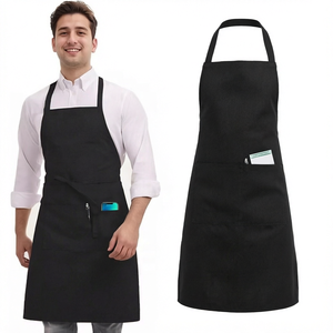 Custom Black Bib <b>Apron</b> 100% Polyester Adjustable Unisex <b>Chef</b> <b>Apron</b> with 2 Large Pockets for Restaurant Kitchen Cafe - Product Image 1