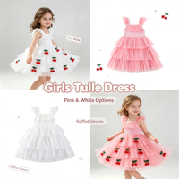 Robe en tulle cerise sans manches pour filles, très vendue, 3 couches, style gâteau, pour filles de 18 mois à 4 ans