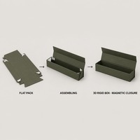 Boîte cadeau vert olive personnalisable avec impression, fermeture magnétique rigide, pliable, étroite, longue, gaufrée, vente en gros, directement de l'usine, emballage plat