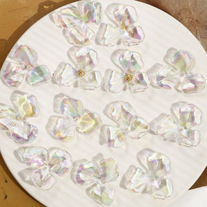 Graded Plated AB <b>Color</b> Irregular Transparent Acrylic Three Petal Flower Earrings DIY Jewelry Accessories Wholesale Loose <b>Beads</b> - Product Image 2