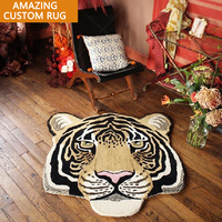 Tapis en forme de tigre de taille personnalisée pour le salon, tapis en laine verte pour adulte imprimé animaux fantaisie pour couloir chambre ou porte décor