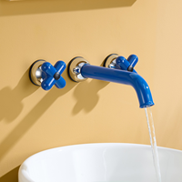 Robinet de lavabo mural moderne rouge à 3 trous en laiton avec double poignée, cartouche céramique et design encastré pour salle de bain