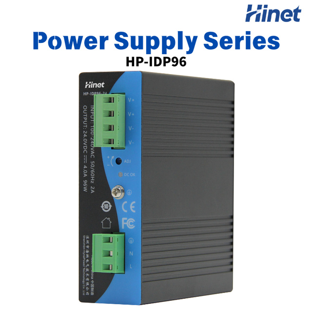 Industrial 96W DIN Rail Power Supply Hinet -IDP96 90-264VAC Input 12V 8A 24V 4A 48V 2A DC Output IP30 Surge Protection 3KVA
