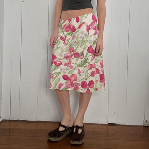 Summer New Floral Mesh <b>Patchwork</b> Contrast Casual Midi <b>Skirt</b> Basic for Women - Product Image 1