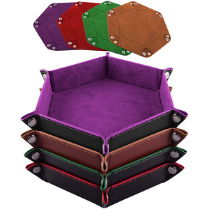 Bandeja hexagonal plegable de cuero PU y terciopelo para <span class=keywords><strong>dados</strong></span> con diseño de logotipo de color personalizado, accesorios para juegos de D&D - Product Image 1
