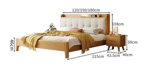 Camas de Madera Sencillas Directas de Fábrica, Estilo <span class=keywords><strong>Nórdico</strong></span> Europeo, <span class=keywords><strong>Cama</strong></span> de Madera de Lujo Ligero para Dormitorio con Luz Nocturna - Product Image 6