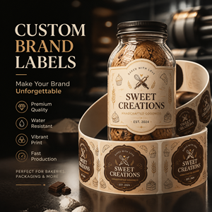 Etiquetas Ovaladas de Papel Kraft Personalizadas Sweet Creations, Etiquetas Autoadhesivas Impermeables para Envasado de Alimentos, Impresión Offset - Product Image 1