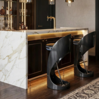 Tabouret de bar moderne de luxe en fibre de verre avec dossier, chaise de bar à hauteur fixe et finition brillante pour la maison, la cuisine ou l'îlot de bar