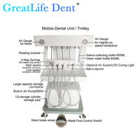 Unité dentaire mobile Greatlife Dent avec lumière LED et compresseur d'air, poste de travail portable à turbine pour clinique vétérinaire/humaine