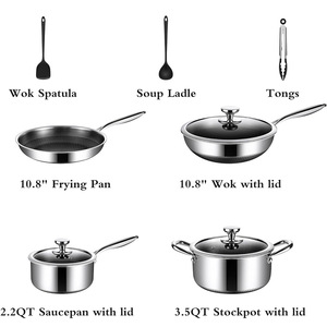 Juego de Utensilios de Cocina Antiadherentes de Acero Inoxidable de 10 Piezas con Tapas, Aptos para Horno, Solo Lavar a Mano - Product Image 2