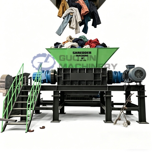 Heavy Duty Plastic Bag Shredder Textile Waste Shredding Machine Double Shafts Waste Shredder