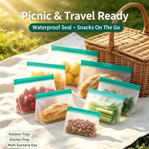 Reusable Silicone Ziplock Food Storage Bags Stand Up <b>Freezer</b> Leakproof Kitchen Fresh Keeping Pouches - Product Image 4