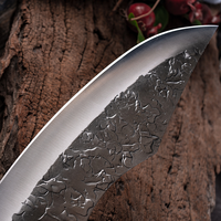 Couteau de Chef Martelé Forgé avec Manche en Bois, Lame Intégrale à Pins en Laiton, Tranchant Affûté pour Cuisine Professionnelle et Domestique