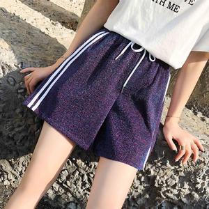 Shorts d'été pour femmes grandes tailles, taille haute, amples, décontractés, plissés, ultra fins, en polyester tricoté, pantalon cinq points - Product Image 3