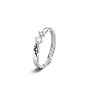Couple Wedding <b>Ring</b> <b>Set</b> Personality Open Adjustable Moonstone Couple <b>Ring</b> Leaves Lover <b>Ring</b> for <b>Men</b> Women Promotion Price - Product Image 3