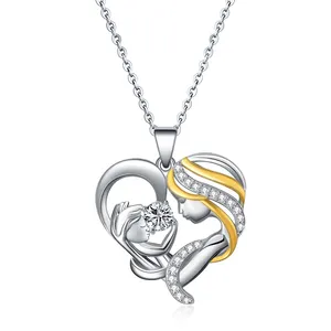 Sesuaikan Hadiah Hari Ibu Ibu Hari Ibu Perhiasan Hati CZ Kristal Liontin 925 Perak Murni