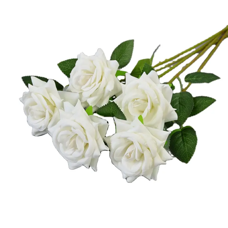 Sıcak satış düğün dekorasyon kadife çiçekler toplu kırmızı beyaz güller yapay çiçek uzun kök kadife gül