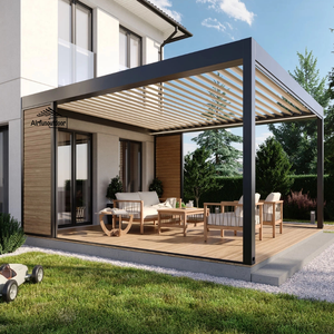 Bioclimatic 3x3m toit persienne en aluminium motorisé LED Nature <span class=keywords><strong>bois</strong></span> extérieur pavillon PVC enduit de poudre carports facilement assemblé - Product Image 2