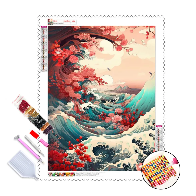 Handgemaakte Diy 5d Diamond Painting Kits Creatief Bedrukt Canvas Traditionele Chinese Wave Muur Decor Set