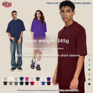 Camiseta de Verano 2026, Nueva, 345G, Estilo Americano, Cuello Redondo, Algodón Puro, Marca de Moda, Color Sólido, Corte Corto - Product Image 5