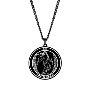 Nero rotondo 22 tarocchi collana di carte gioielli in acciaio inossidabile il maggiore Arcana astrologia amuleto talismano pendenti coppia collane - Product Image 4