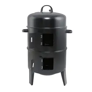 3 in 1 Rauchfreier Holzkohle grill Raucher 3 Schichten Tower Vertical Barrel Charcoal BBQ Grill