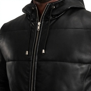 <b>Men's</b> Genuine <b>Leather</b> Eco-Friendly Breathable Waterproof Anti-Wrinkle Mandarin Collar Double Breasted <b>Long</b> Winter Overcoat - Product Image 6