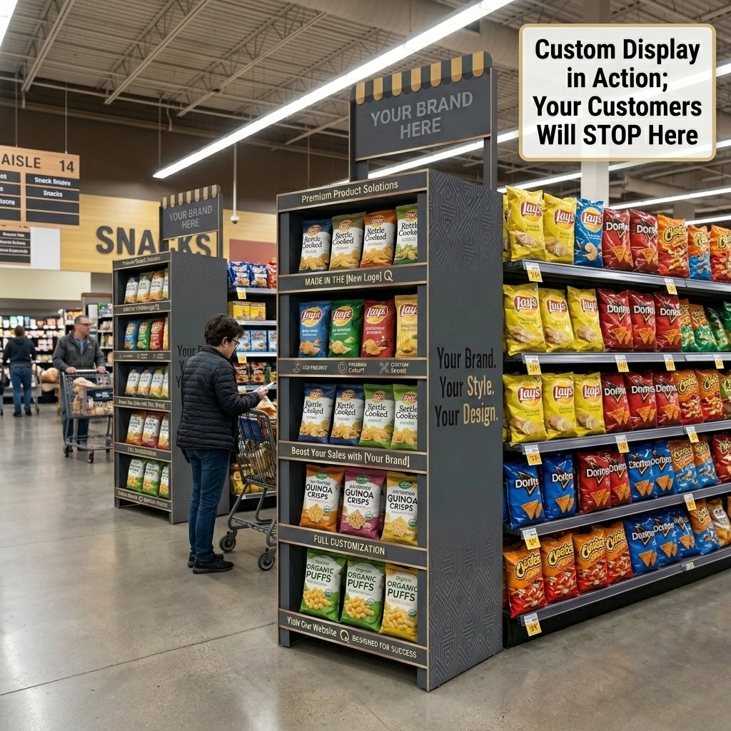 Wholesale Custom Branded Cardboard Floor Display Stand for Candy Potato Chips Snack Banana Yam Chips Puffed Food Retail Rack OEM — view 2