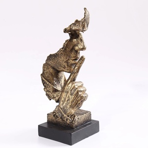 Estatua de Resina Abstracta de Pensador 'El Silencio es Oro' Grabada a Mano, Dorada y Plateada, Estilo Art <span class=keywords><strong>Deco</strong></span>, Adorno para el <span class=keywords><strong>Hogar</strong></span> y Cumpleaños, para Sala de Estar - Product Image 1
