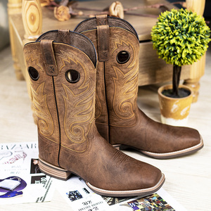 <span class=keywords><strong>Botas</strong></span> Chukka Vaqueras Western Xinzirain de Hombre, Estilo Étnico Retro Personalizado, Cuero Genuino de Vaca <span class=keywords><strong>con</strong></span> Bordado en la Punta y Grano Superior - Product Image 1