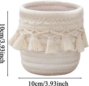 Natural Jute and Cotton Woven Basket Boho Chic Mini <b>Storage</b> Bin for Cosmetics Jewelry Keys Small Indoor Plant Pot Cover Set - Product Image 2