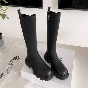 Botines de Tacón de Cuña de Color Sólido, Versátiles, Modernos, Antideslizantes, Impermeables y Duraderos, Hechos de Piel de Oveja Genuina de Alta Calidad - Product Image 1