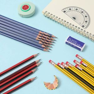 Ensemble de crayons personnalisés en bois HB de 12 pièces, 7 pouces, hexagonaux, à rayures, écologiques, faciles à saisir, pour étudiants, avec gomme noire, boîte de couleur - Product Image 4