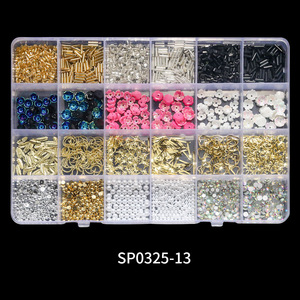 Wholesale 24 <b>Grids</b> Mixed Style 3D <b>Metal</b> Alloy Luxury Designer Brand Logo Rhinestone Antic Cross Nail Charms Set - Product Image 6