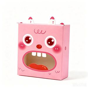 Custom Cute Cartoon Monster Face Window <b>Gift</b> <b>Box</b> <b>Pink</b> Paper Candy Cookie Kids Birthday Party Packaging Wholesale Supplier - Product Image 1
