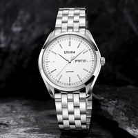 Reloj de Cuarzo para Hombre, de Acero Inoxidable, con Correa de Cuero Genuino, Resistente al Agua, Caja Circular, Cierre de Hebilla, Esfera con Agujas, Resistente al Agua hasta 30 m