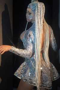 Vestido de Quinceañera MF, Vestido de Noche para Club Nocturno, Sexy, con Cuello en V, Capa Transparente, Encaje, Lentejuelas, Corte en A, Cintura Imperio, Mini Vestido para Mujer - Product Image 3