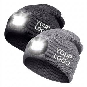 Bonnet LED personnalisé avec logo OEM, rechargeable par USB, en tricot, avec lampe frontale détachable pour cadeaux promotionnels d'entreprise - Product Image 1