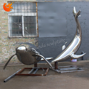 Lớn ngoài trời Vườn thép không gỉ gương nước tính năng điêu khắc đánh bóng Cá heo và Cá voi thiết kế - Product Image 2