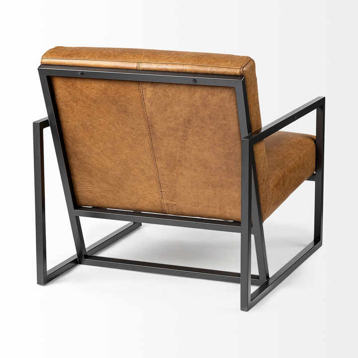HMS 32\" Brown and Black Faux Leather Distressed Arm Chair for Living Room