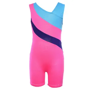 Metalik eğitim uygulama Bodysuit spor Leotard çocuklar ritmik jimnastik Unitard kızlar