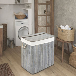 生态巴布100% 竹灰色洗衣篮可折叠洗漱箱，带可拆卸袋和盖编织储物篮 - Product Image 6