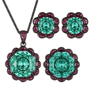 New Arrival Eco-friendly Copper Black Gold Plated 16-10MM Green Zircon Necklace <b>Earrings</b> Ring Jewelry <b>Sets</b> for Statement - Product Image 1