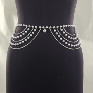 Cadena de cintura de perlas estilo europeo americano, cadena dorada de perlas de imitación, cadena corporal de un solo lazo para fiesta, accesorio de moda. - Product Image 2