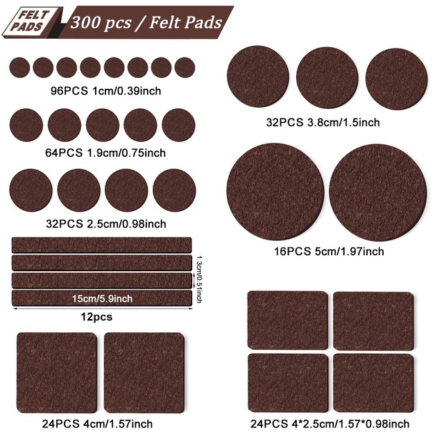 300PCS 2 Inch Thick High Density Nonwoven Felt Pads Waterproof Strong Adhesive Hardwood Floor Anti-Scratch Protectors
