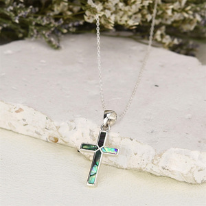 Hot Sale Women's Stainless Steel Pendant <strong>Necklace</strong> <strong>Silver</strong> Plated Cross Inlaid Abalone <strong>Shell</strong> Trendy Chain for GiftNE250039 - Product Image 2